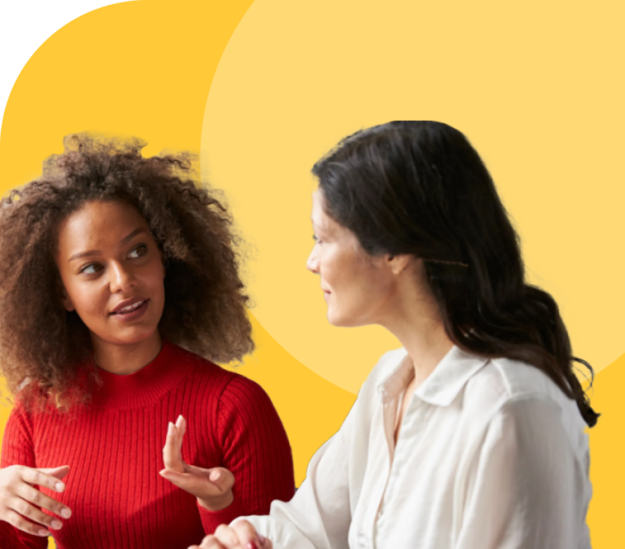 Two women brainstorming